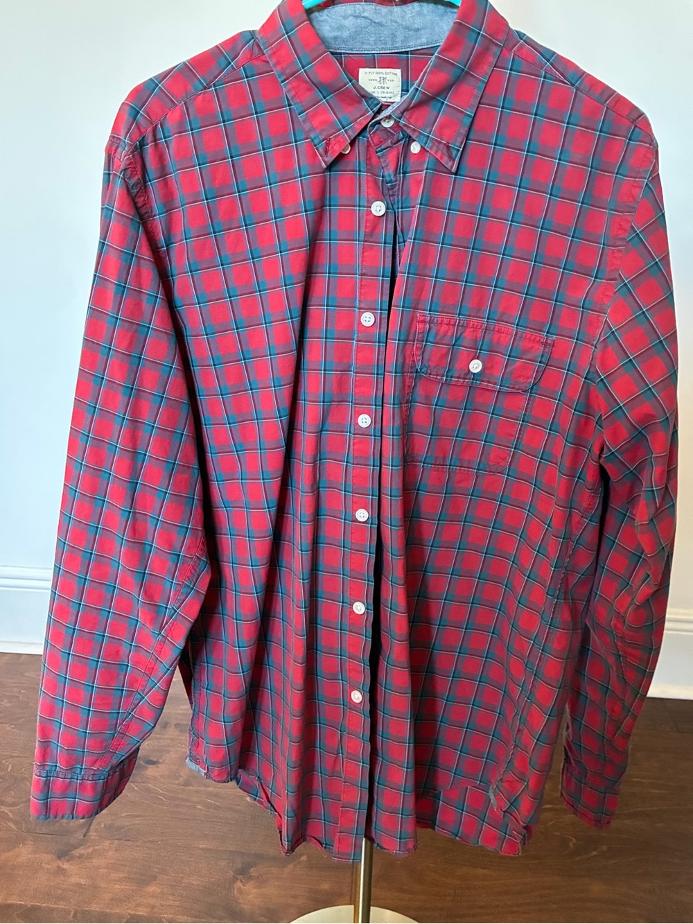 J.Crew Men’s Red Plaid 100% Cotton Button Down Shirt Size Large